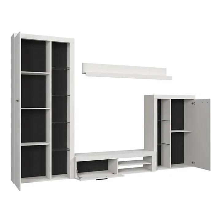 Parete attrezzata soggiorno 270x190h cm con porta tv bianco Haarlem