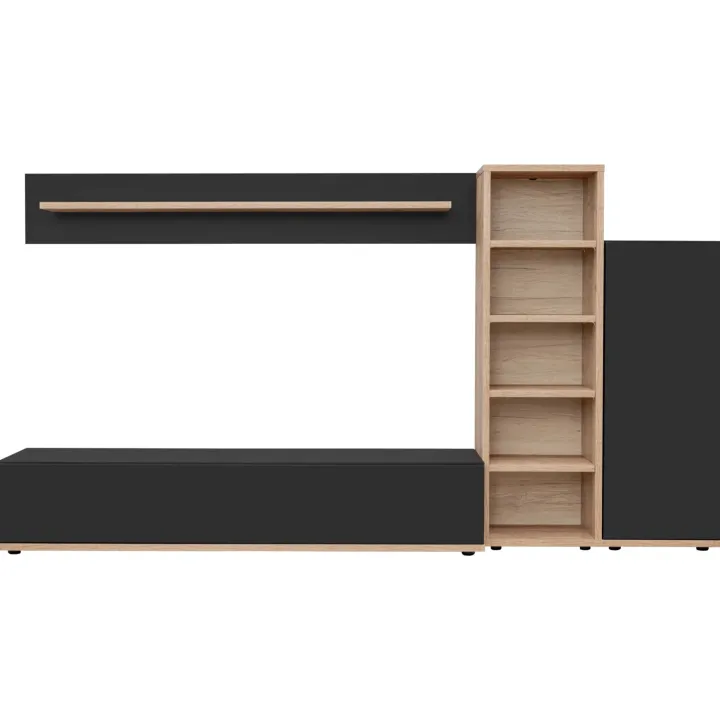 Parete attrezzata soggiorno 240x130h cm moderna antracite rovere Definity