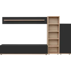Parete attrezzata soggiorno 240x130h cm moderna nero opaco rovere Definity