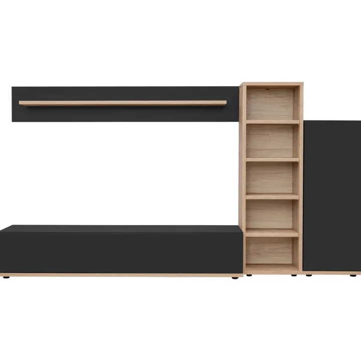 Parete attrezzata soggiorno 240x130h cm moderna nero opaco rovere Definity