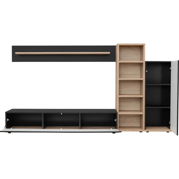 Parete attrezzata soggiorno 240x130h cm moderna nero opaco rovere Definity