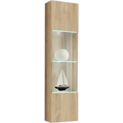 Parete attrezzata sospesa 260x170h cm con biocamino e vetrine rovere Ignis 6 Gihome®