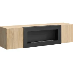Parete attrezzata sospesa 160x150h cm con biocamino rovere Ignis 2 Gihome®