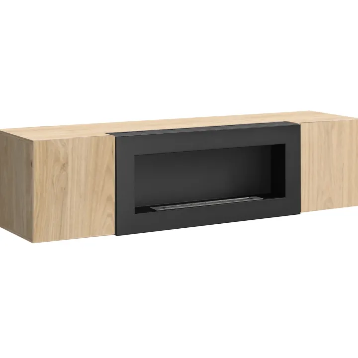 Parete attrezzata sospesa 160x150h cm con biocamino rovere Ignis 2 Gihome®