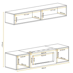 Parete attrezzata sospesa 160x150h cm con biocamino rovere Ignis 2 Gihome®