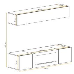 Parete attrezzata sospesa 160x150h cm con biocamino beige cashmere Ignis 2 Gihome®