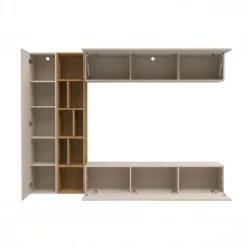 Parete attrezzata sospesa 224x160h cm moderna beige cashmere rovere Artemisia