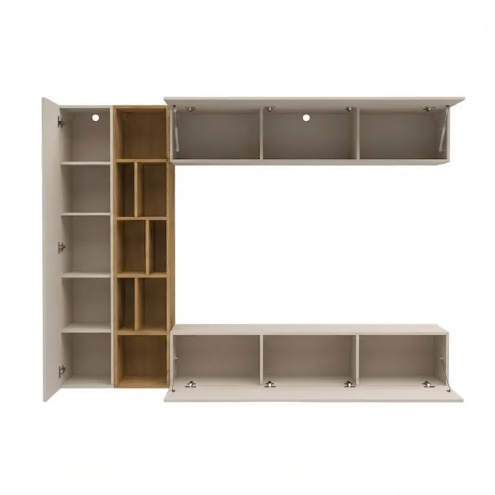 Parete attrezzata sospesa 224x160h cm moderna beige cashmere rovere Artemisia