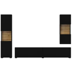 Parete attrezzata sospesa 226x140h cm nero rovere Fusion 2