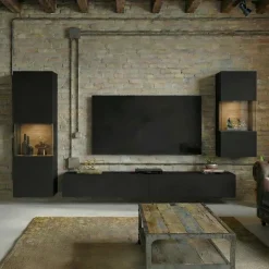 Parete attrezzata sospesa 226x140h cm nero rovere Fusion 2