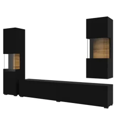 Parete attrezzata sospesa 226x140h cm nero rovere Fusion 2