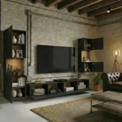 Parete attrezzata sospesa 226x140h cm nero rovere Fusion 2