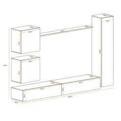 Parete attrezzata sospesa 280x180h cm bianco opaco e lucido Geo 07