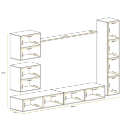 Parete attrezzata sospesa 280x180h cm bianco opaco e lucido Geo 07