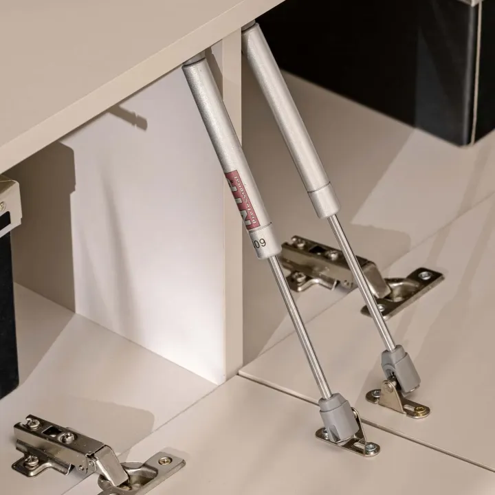 Parete attrezzata sospesa 280x180h cm beige cashmere rovere con stampa nera Barcellona