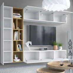 Parete attrezzata sospesa 224x160h cm moderna bianco rovere Artemisia