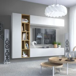 Parete attrezzata sospesa 224x160h cm moderna bianco rovere Artemisia