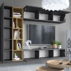 Parete attrezzata sospesa 224x160h cm moderna antracite rovere Artemisia