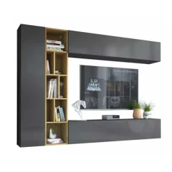 Parete attrezzata sospesa 224x160h cm moderna antracite rovere Artemisia