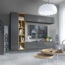 Parete attrezzata sospesa 224x160h cm moderna antracite rovere Artemisia