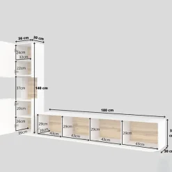 Parete attrezzata sospesa 226x140h cm bianco rovere Fusion 1