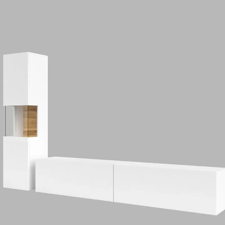 Parete attrezzata sospesa 226x140h cm bianco rovere Fusion 1