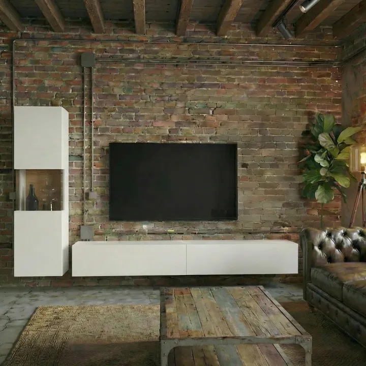 Parete attrezzata sospesa 226x140h cm bianco rovere Fusion 1