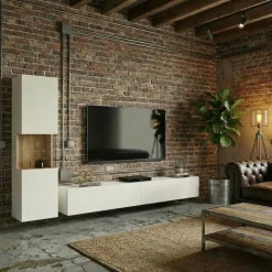 Parete attrezzata sospesa 226x140h cm bianco rovere Fusion 1