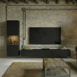 Parete attrezzata sospesa 226x140h cm nero rovere Fusion 1