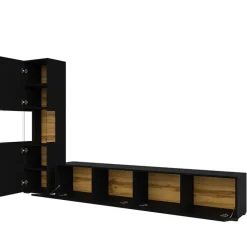 Parete attrezzata sospesa 226x140h cm nero rovere Fusion 1