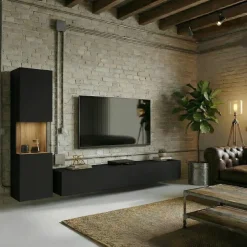 Parete attrezzata sospesa 226x140h cm nero rovere Fusion 1
