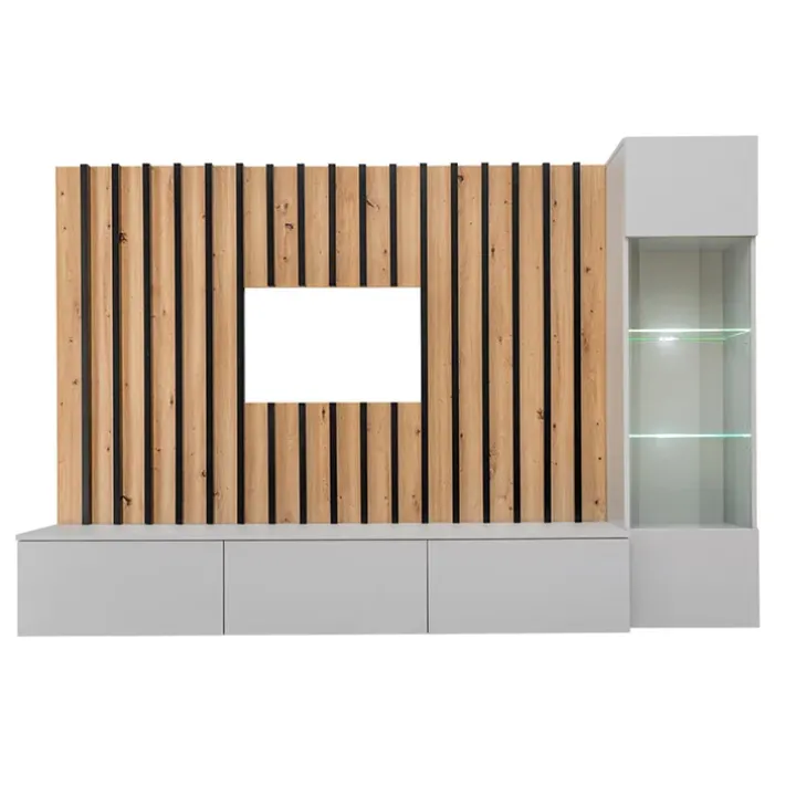 Parete attrezzata sospesa 220x148h cm nero rovere grigio perla Violina