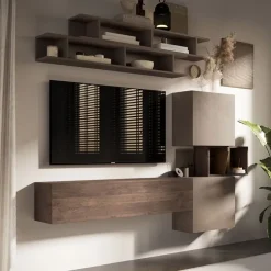 Parete attrezzata sospesa 193x190h cm rovere marrone bronzo Sunset 3