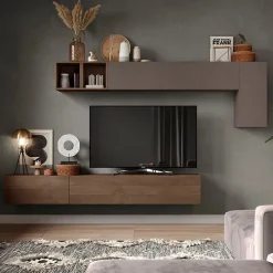 Parete attrezzata sospesa 276x175h cm rovere marrone Sunset 41