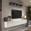Parete attrezzata sospesa 210x180h cm moderna grigio bianco lucido Sunset 48