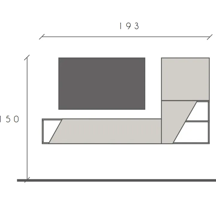 Parete attrezzata sospesa 193x150h cm moderna grigio chiaro e scuro Sunset 94