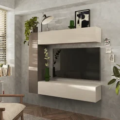 Parete attrezzata sospesa 167x180h cm moderna beige marrone Sunset 98