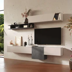 Parete attrezzata sospesa 262x220h cm moderna beige antracite Sunset 72