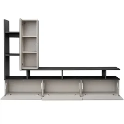 Parete attrezzata sospesa 210x140h cm moderna antracite beige cashmere Fylea