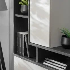 Parete attrezzata sospesa 210x140h cm moderna antracite beige cashmere Fylea
