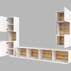 Parete attrezzata sospesa 226x140h cm bianco rovere Fusion 2