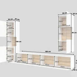 Parete attrezzata sospesa 226x140h cm bianco rovere Fusion 2