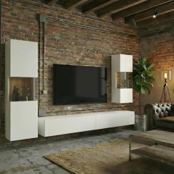 Parete attrezzata sospesa 226x140h cm bianco rovere Fusion 2