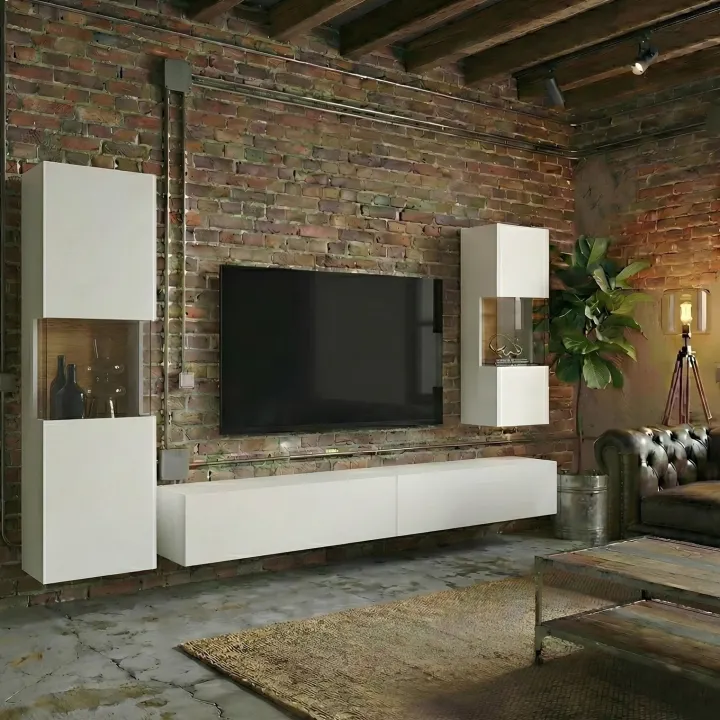 Parete attrezzata sospesa 226x140h cm bianco rovere Fusion 2