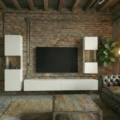 Parete attrezzata sospesa 226x140h cm bianco rovere Fusion 2
