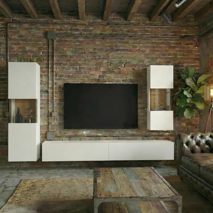 Parete attrezzata sospesa 226x140h cm bianco rovere Fusion 2
