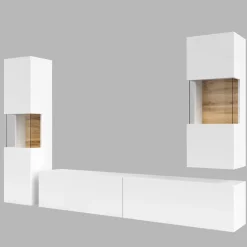 Parete attrezzata sospesa 226x140h cm bianco rovere Fusion 2