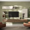 Parete attrezzata sospesa 276x210h cm moderna beige rovere scuro Sunset 75