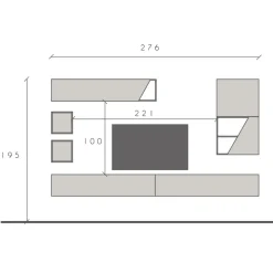 Parete attrezzata sospesa 276x210h cm moderna beige rovere scuro Sunset 75