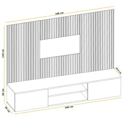 Parete attrezzata sospesa 160x120h cm pannello effetto cannettato grigio perla rovere Luvox